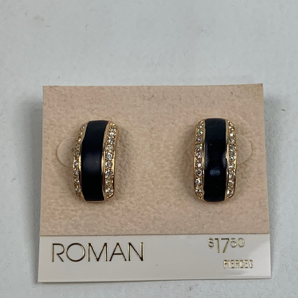 Roman Black and Gold Crystal Sparkle Post Earrings New NWT Vintage